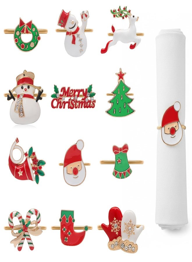 Bmpzery Christmas Napkin Rings Set of 12,Multicolor Christmas Napkin Rings for Dinning Table,12 Shapes Metal Napkins Ring Holders Set,for Wedding and Festival Party Decoration Kitchen Table - Image 1