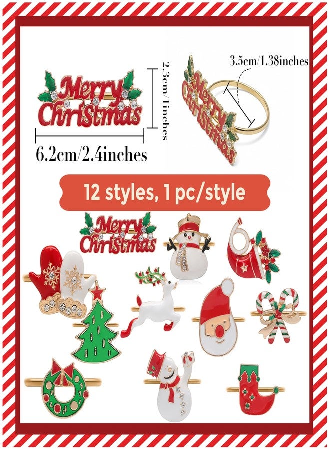 Bmpzery Christmas Napkin Rings Set of 12,Multicolor Christmas Napkin Rings for Dinning Table,12 Shapes Metal Napkins Ring Holders Set,for Wedding and Festival Party Decoration Kitchen Table - Image 2