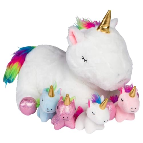 PixieCrush Unicorn Stuffed Animals for Girls, Set of 5 - Mommy with Babies - Magical Giant Stuffed Animal - Enchanting Unicorn with Babies Set - Plush Animals for Kids - Image 1