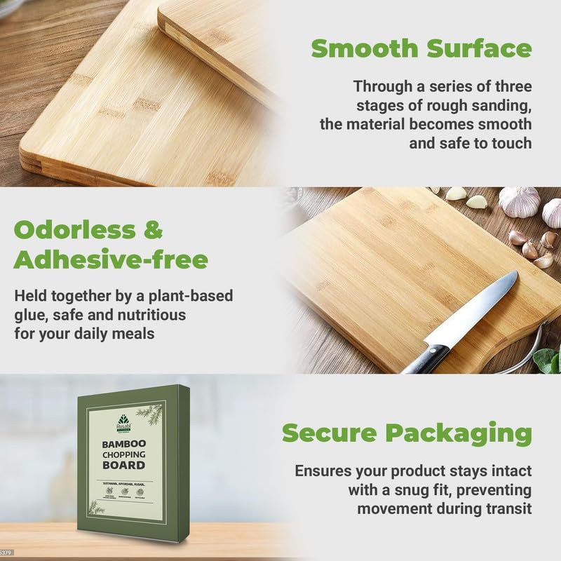 Rusabl Bamboo Wooden Chopping Board with Metal Handle, Multipurpose Cutting Board for Vegetables, Fruits & Cheese, for Kitchen Use, BPA Free, Eco-Friendly, Anti-Microbial (M, 32 x 22 cms) - Image 2