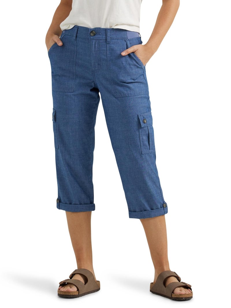 Lee Women's Ultra Lux Comfort with Flex-to-Go Cargo Capri Pant Chambray 18 - Image 1