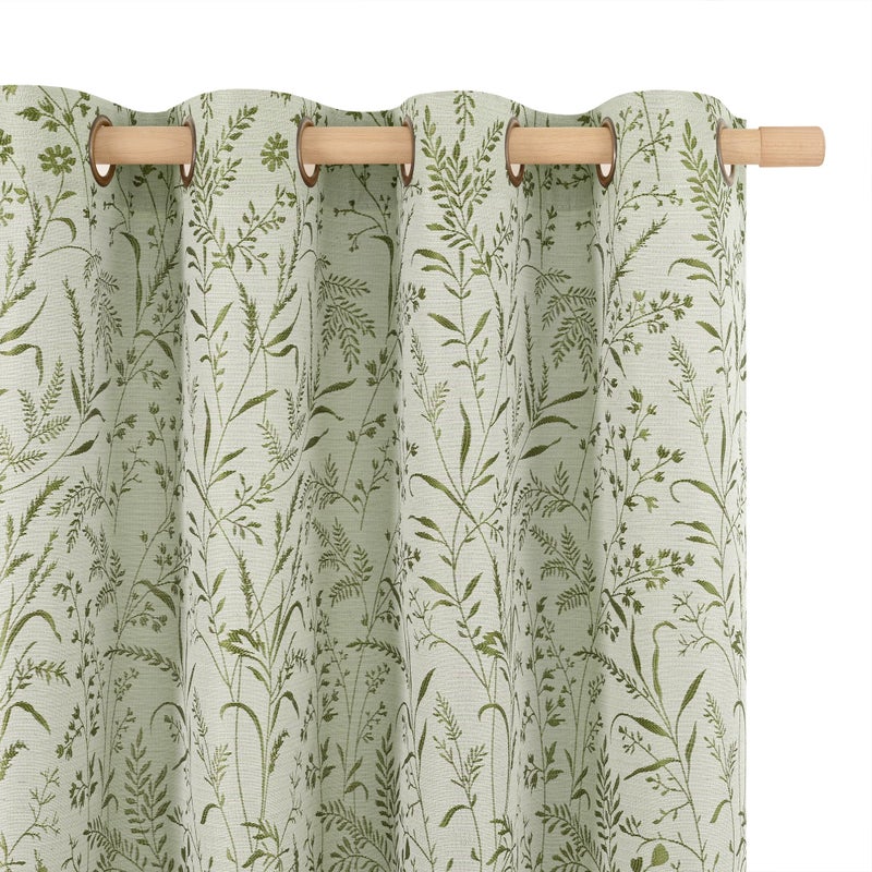 BGment Green Leaf Linen Curtains for Living Room 84 Inch Length, Botanical Branch Floral Patterned Cottage Core Farmhouse Vintage Linen Curtains Light Filtering Window Drapes, 52 x 84 Inch, Sage Green - Image 1
