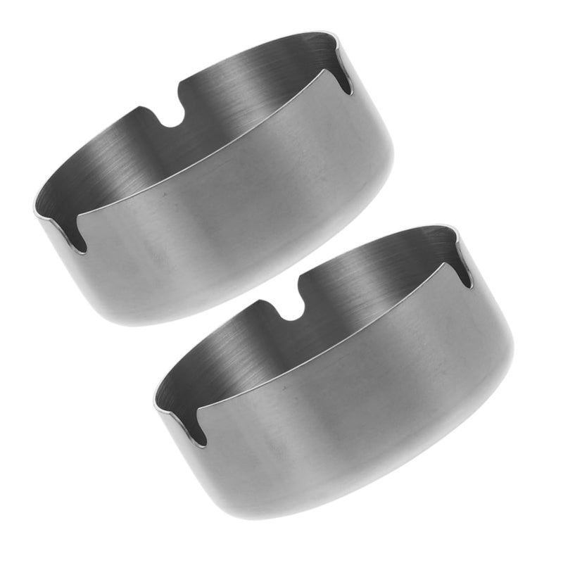 Stainless Steel Round Ash Tray Set of 2 Easy to Clean for Indoor and Outdoor Use - Image 2