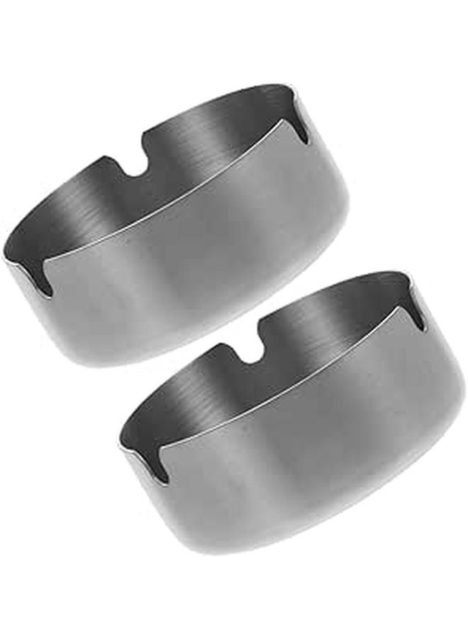 Stainless Steel Round Ash Tray Set of 2 Easy to Clean for Indoor and Outdoor Use - Image 1