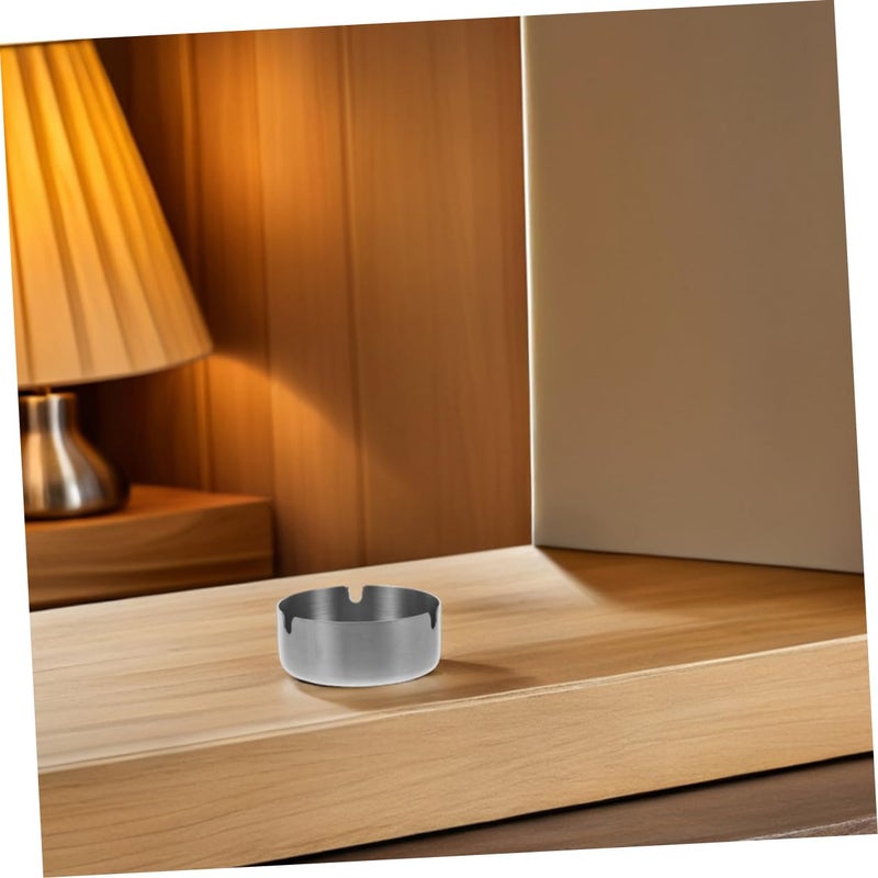 Stainless Steel Round Ash Tray Set of 2 Easy to Clean for Indoor and Outdoor Use - Image 5