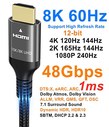 Ubluker 10K 8K 4K HDMI Cable 48Gbps 13 FT, Certified Ultra High Speed HDMI® Cable 4K 240Hz 144Hz 120Hz 8K60Hz 0.01ms HDR10+ eARC HDCP2.3 Netflix Roku TV PC Monitor Projector PS5 Xbox - Image 3