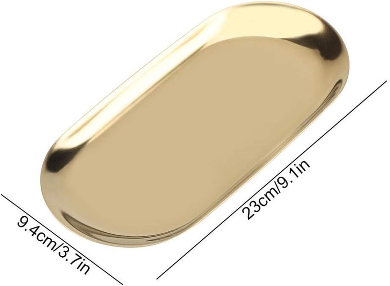 Fdit Nordic Storage Tray Cosmetics Jewelry Stainless Steel Cake Plate for Home Kitchen(Golden S) - Image 2