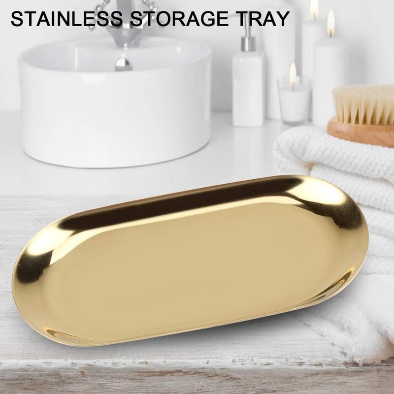 Fdit Nordic Storage Tray Cosmetics Jewelry Stainless Steel Cake Plate for Home Kitchen(Golden S) - Image 3