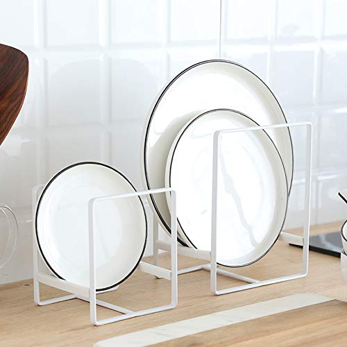 MINGFANITY 2PCS Plate Holders Organizer, Metal Dish Storage Dying Display Rack for Cabinet, Counter and Cupboard - White - Image 5