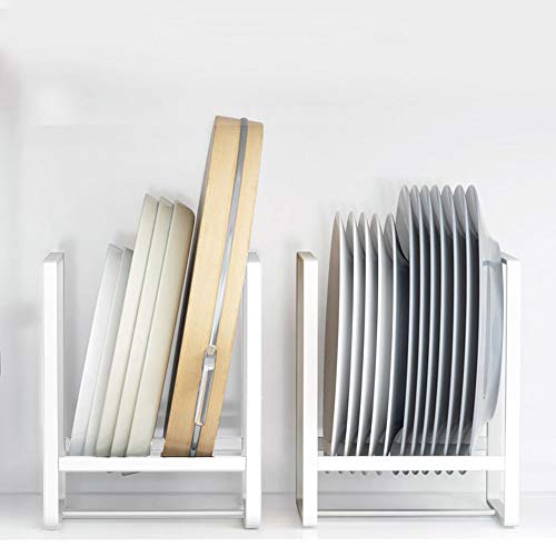MINGFANITY 2PCS Plate Holders Organizer, Metal Dish Storage Dying Display Rack for Cabinet, Counter and Cupboard - White - Image 1
