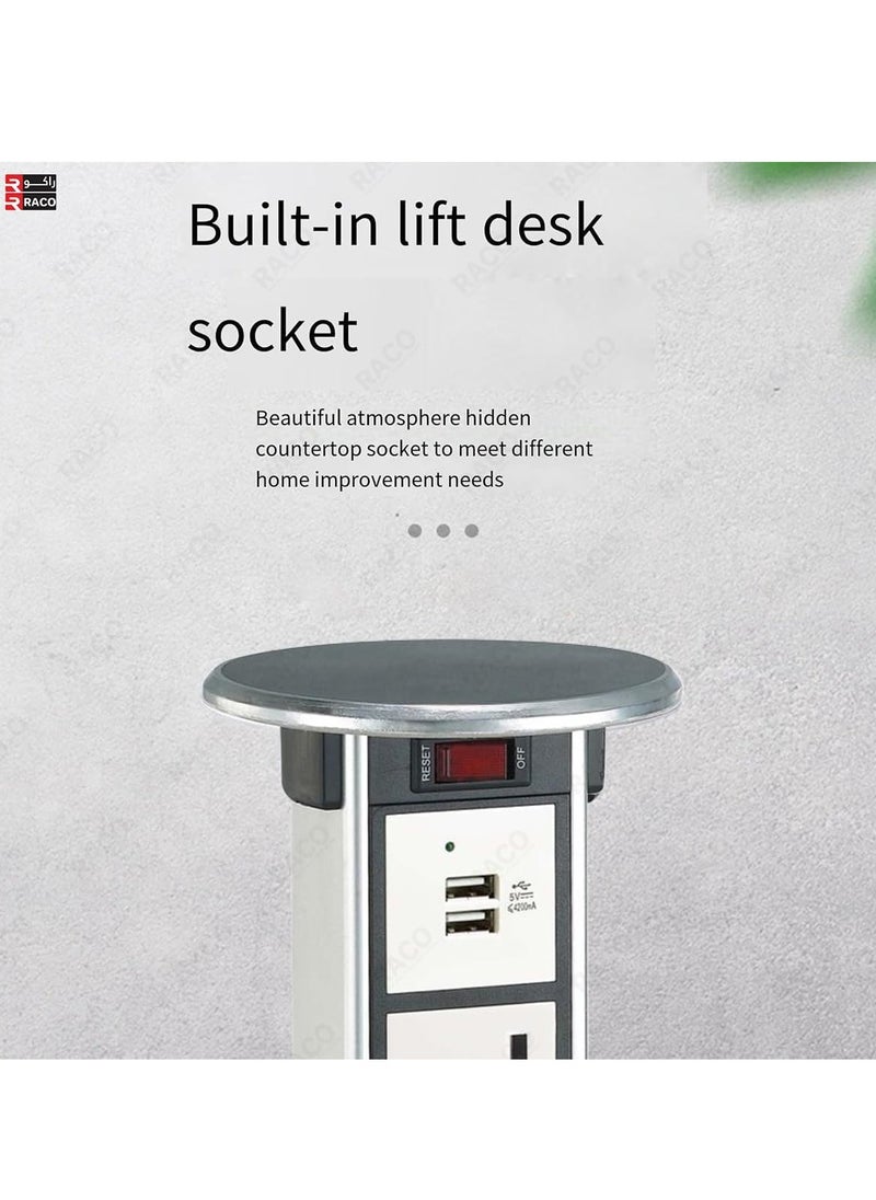 RACO - RACO Vertical Pop-Up Socket Box for Under Counter Use – 1 x 13A UK Socket + Dual USB Charger Ports, 2-Meter Wire with Overload Protection – Ideal for Home, Office, Kitchen & Worktops (3 x Socket) - Image 1
