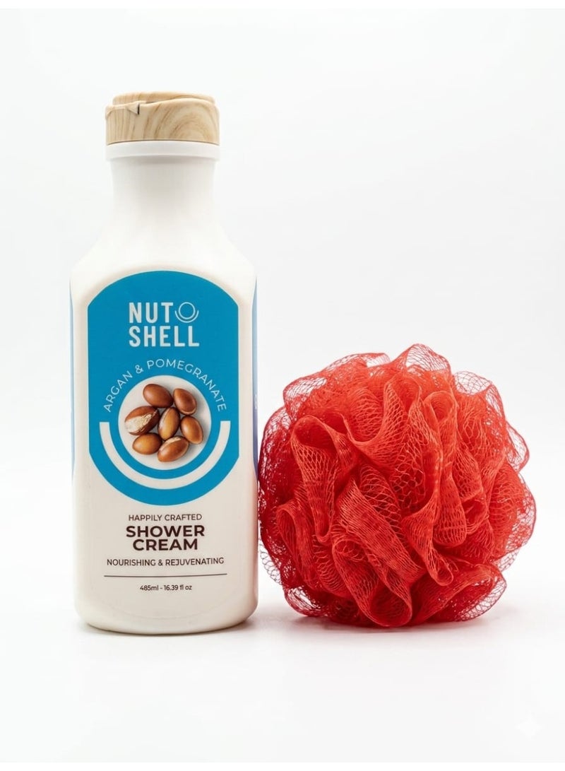 Nutshell Argan & Pomegranate Shower Cream 485ml +Loofah