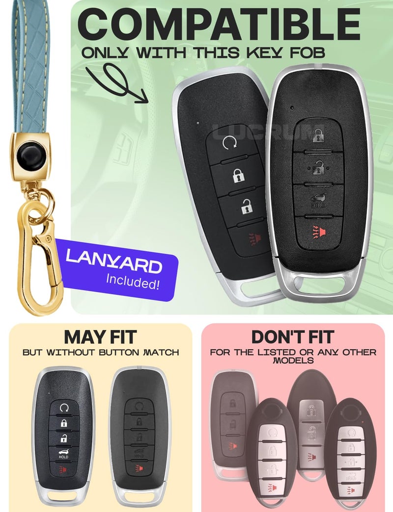 Lucrum Compatible with Nissan Key Fob Cover & Leather Keychain, 4 Buttons Keyfob Case for Pathfinder Rogue Sentra Versa Patrol Armada (2023-2025) - Blue and Gold - Image 2