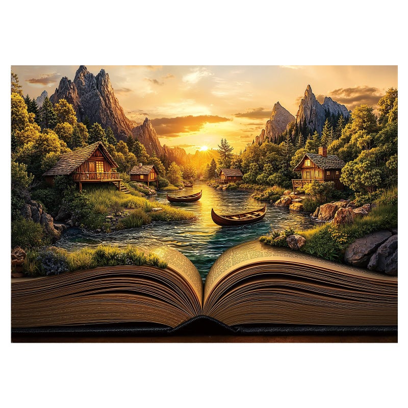 BBOLDIN Fantasy Book Sunset Puzzle 1000 Pieces for Adults Magic Forest Mountain Landscape Jigsaw Puzzles Cabin Vintage Nature Scenery Puzzles - Image 3