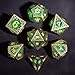 Cusdie 7Piece Metal Frame Sharp Edges DND Dice Set with Metal Frame Perfect for Tabletop RPGs Board Games Gifting and CollectingGreen - Image 2
