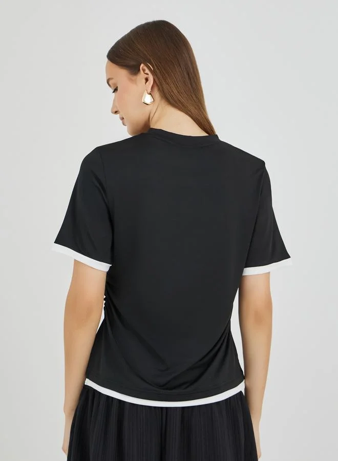 Take Two Take Two Contrast Trim Side Ruched Detail T-Shirt
