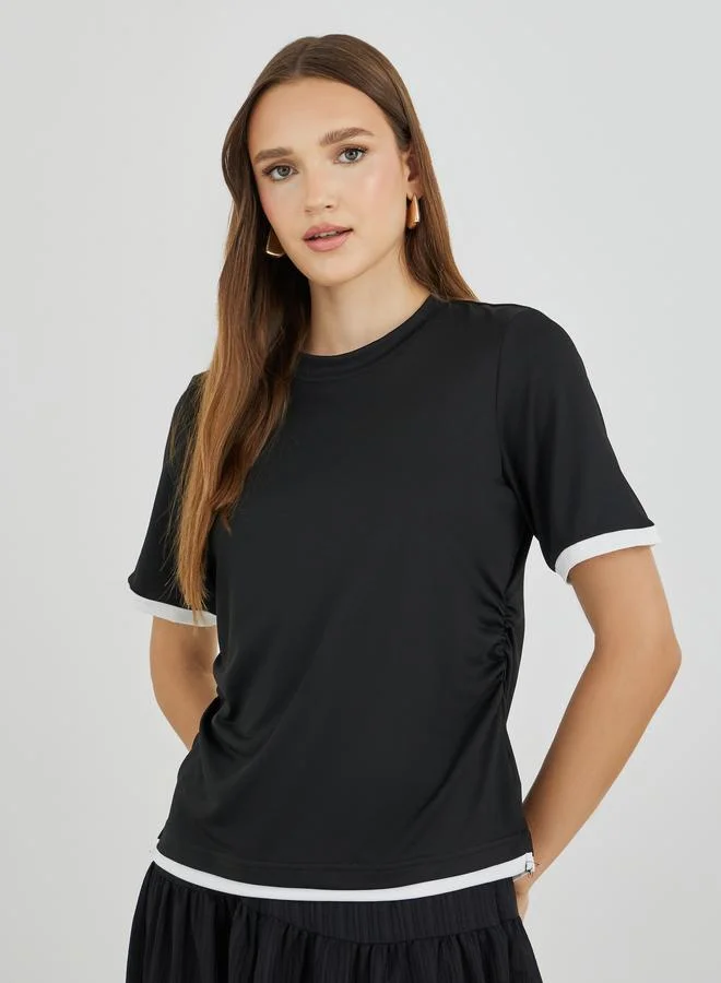 Take Two Contrast Trim Side Ruched Detail T-Shirt