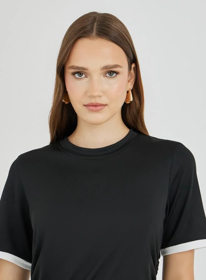 Take Two Contrast Trim Side Ruched Detail T-Shirt
