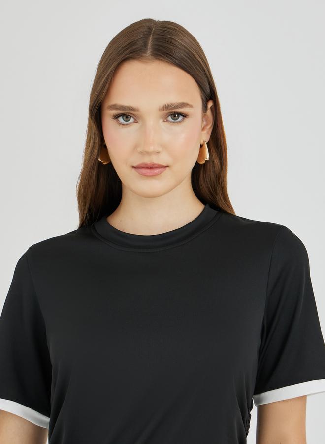 Take Two Contrast Trim Side Ruched Detail T-Shirt - Image 3