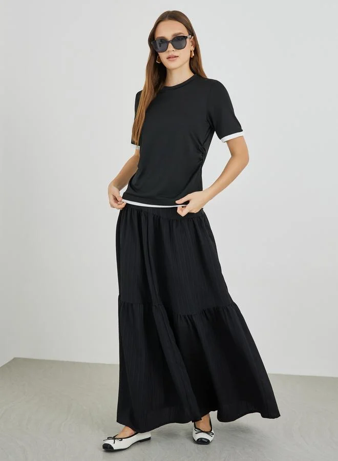 Take Two Contrast Trim Side Ruched Detail T-Shirt