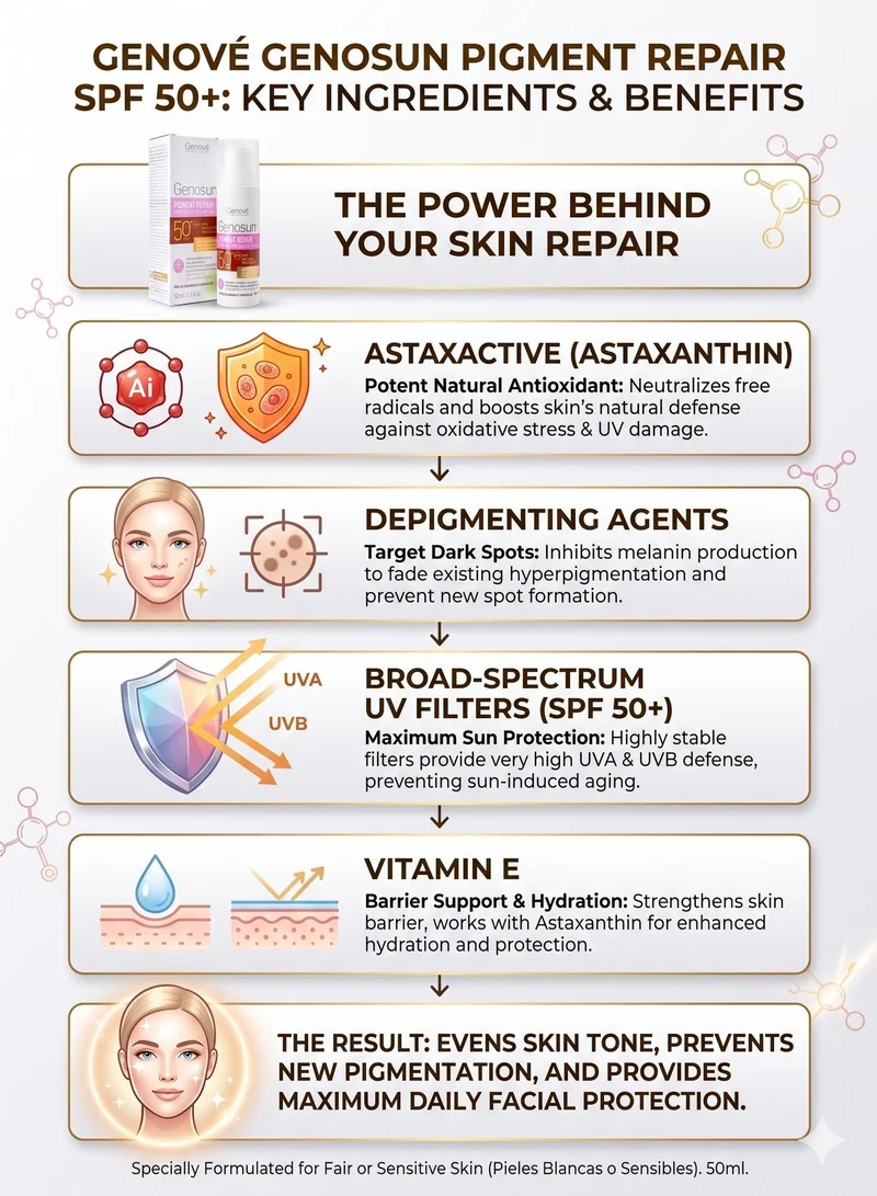 Genove  Genosun Pigment Repair Sunscreen SPF 50+ Facial Cream (50ml) | Anti-Hyperpigmentation Sunblock & Dark Spot Corrector Face Moisturizer  | Best Price UAE