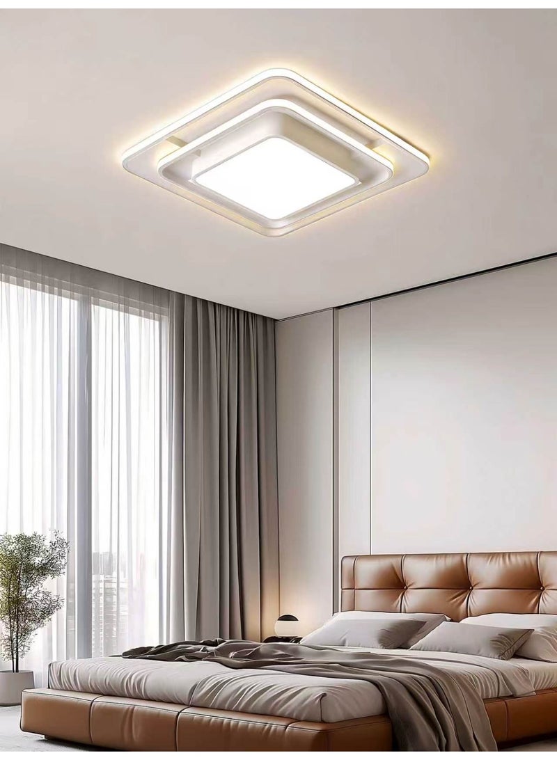 Modern LED Flush Mount Ceiling Light – 17.7-Inch White Streamlined Double-Ring Art Design with Remote Control, 3000K–6000K Stepless Dimming, and Eye-Care CRI ≥95 – Suitable for Bedrooms, Living Rooms, and Kitchens - Image 1