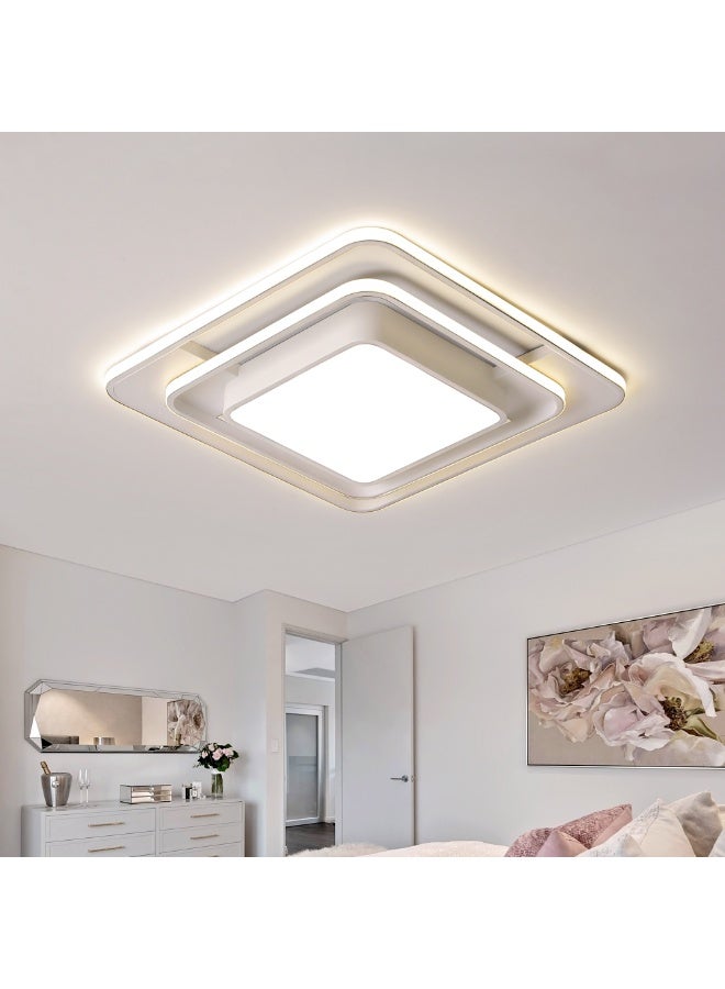 Modern LED Flush Mount Ceiling Light – 17.7-Inch White Streamlined Double-Ring Art Design with Remote Control, 3000K–6000K Stepless Dimming, and Eye-Care CRI ≥95 – Suitable for Bedrooms, Living Rooms, and Kitchens - Image 2