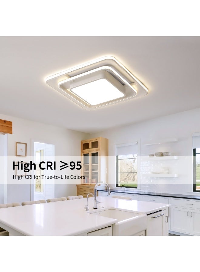 Modern LED Flush Mount Ceiling Light – 17.7-Inch White Streamlined Double-Ring Art Design with Remote Control, 3000K–6000K Stepless Dimming, and Eye-Care CRI ≥95 – Suitable for Bedrooms, Living Rooms, and Kitchens - Image 5