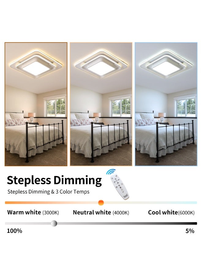 Modern LED Flush Mount Ceiling Light – 17.7-Inch White Streamlined Double-Ring Art Design with Remote Control, 3000K–6000K Stepless Dimming, and Eye-Care CRI ≥95 – Suitable for Bedrooms, Living Rooms, and Kitchens - Image 4