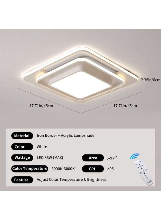 Modern LED Flush Mount Ceiling Light – 17.7-Inch White Streamlined Double-Ring Art Design with Remote Control, 3000K–6000K Stepless Dimming, and Eye-Care CRI ≥95 – Suitable for Bedrooms, Living Rooms, and Kitchens - Image 3