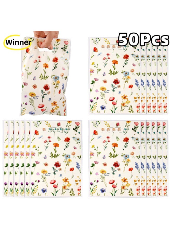 وينر 50 قطعة من أكياس هدايا الزهور البرية الربيعية، أكياس بلاستيكية عتيقة للهدايا الزهرية والحلوى الزهرية والحلوى البرية لحفلات أعياد الميلاد وحفلات الزفاف وحفلات استقبال المولود - Image 1
