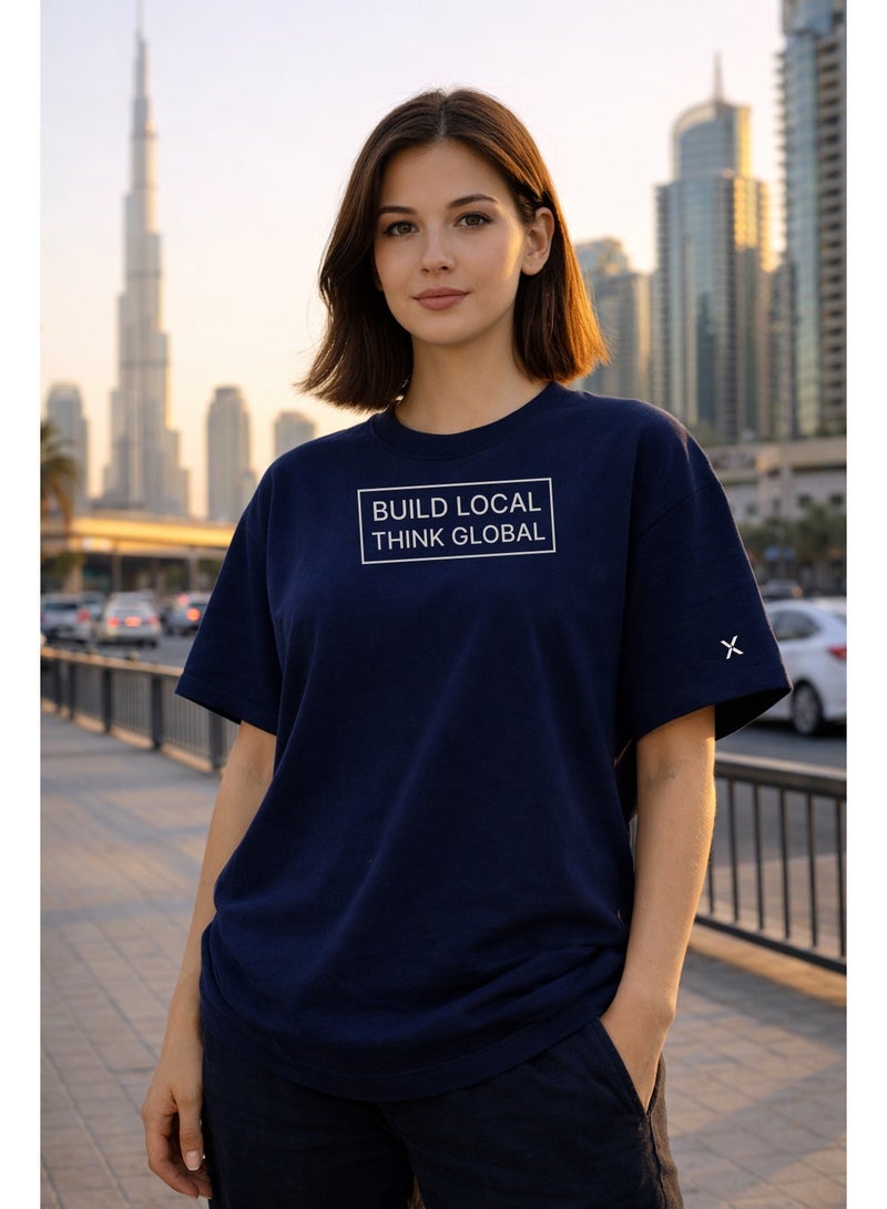 NOMAiX Build Local Think Global T-Shirt | Graphic Oversized Tee | UAE Streetwear | Oversized Drop Shoulder | Unisex | Made in UAE - Image 3