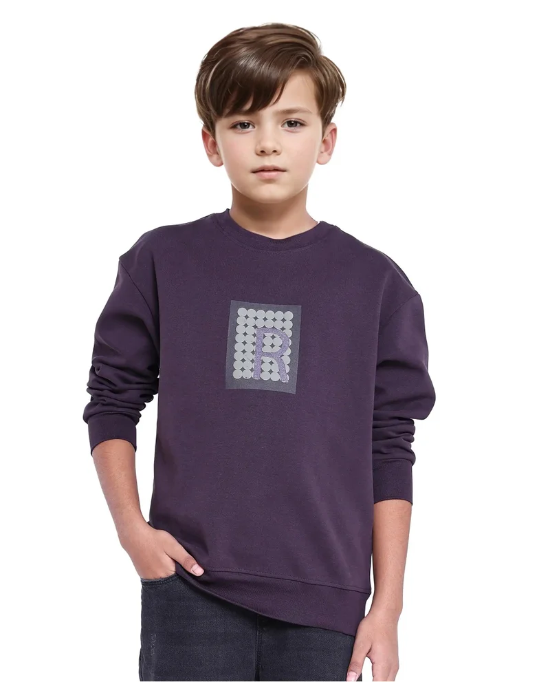 رير ونز Rare Ones Kids Poks Dark Purple Cotton Full Sleeve Hd Print And Discharge Print Sweatshirt