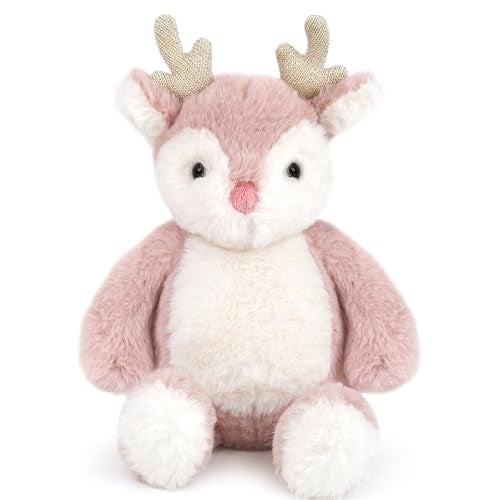 MON AMI Holly The Reindeer Stuffed Animal 10Inch Red Nosed Plush Pink Reindeer Soft Huggable Holiday Toy Playtime Nursery Room Decor for All Ages - Image 1