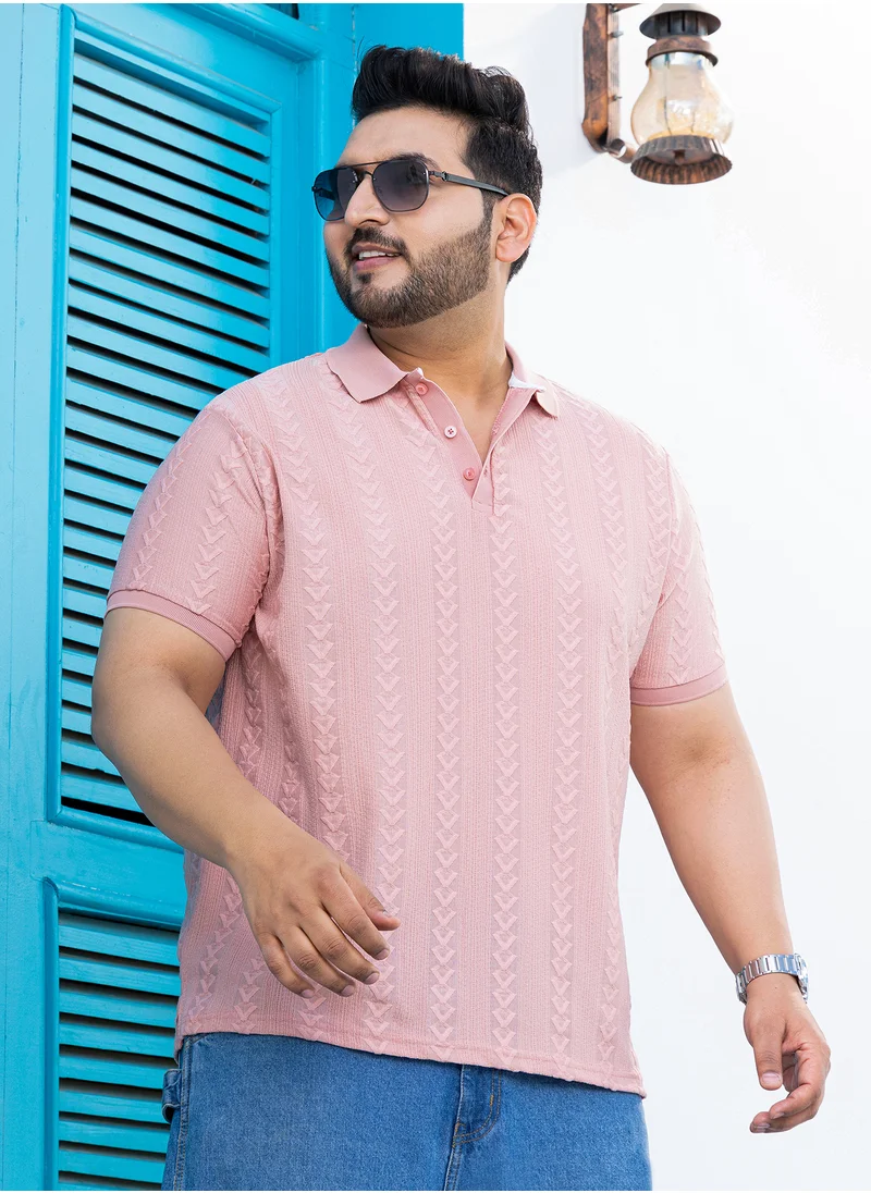 Instafab Plus Instafab Plus Men's Blush Pink Arc-Tactile Polo T-Shirt For Casual Wear | Polo Neck | Short Regular Sleeves | Half-Button Closure | Plus Size T-Shirt Crafted With Comfort Fit For Everyday Wear