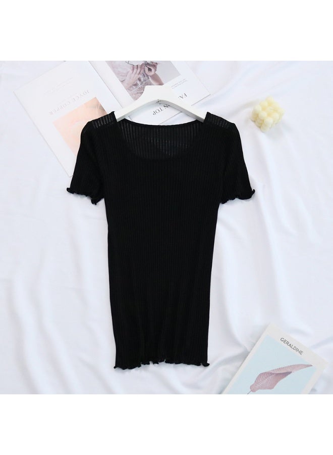 NIBEMINENT Women's Summer Silk Blend Slim Fit Short Sleeve O-Neck T-Shirt for Office and Casual Wear  - Image 1
