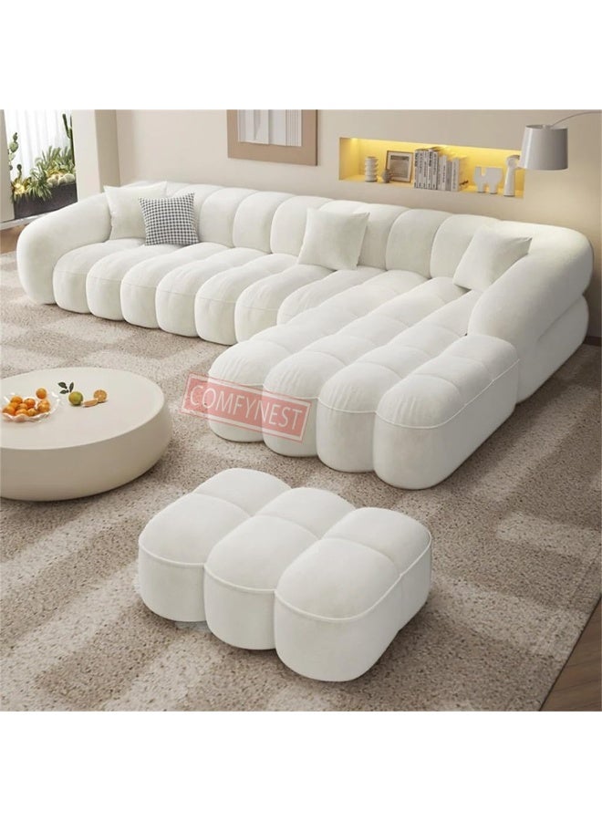 Comfynest Fabric Overstuffed Marshmallows Sofa Set Multifunctional – Multiple Color and Size Options Available (White, L Shape With Ottoman)