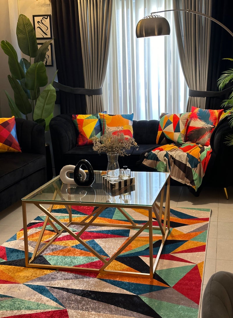 RIZARIES Colorful Geometric Centerpiece Rug, Fabric, Rectangle - Image 1