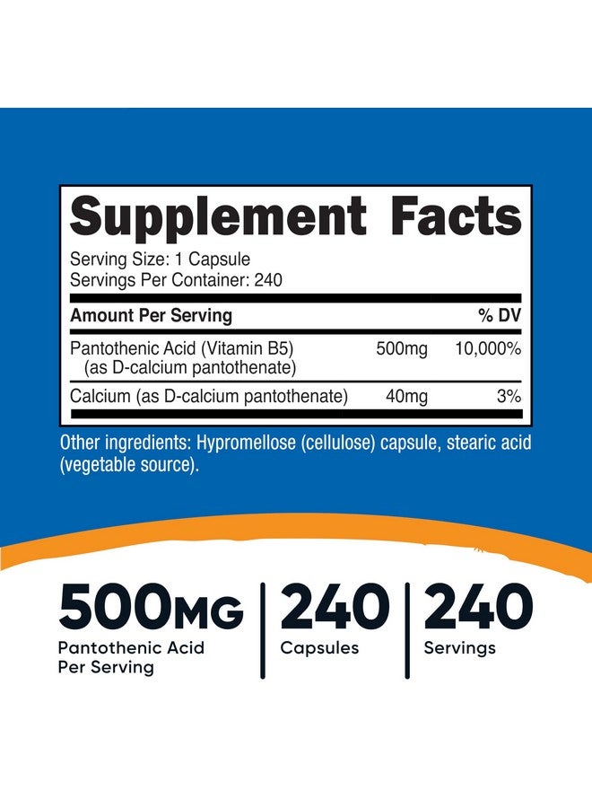 Nutricost Pantothenic Acid (Vitamin B5) 500mg, 240 Capsules (2 Bottles) - Image 2