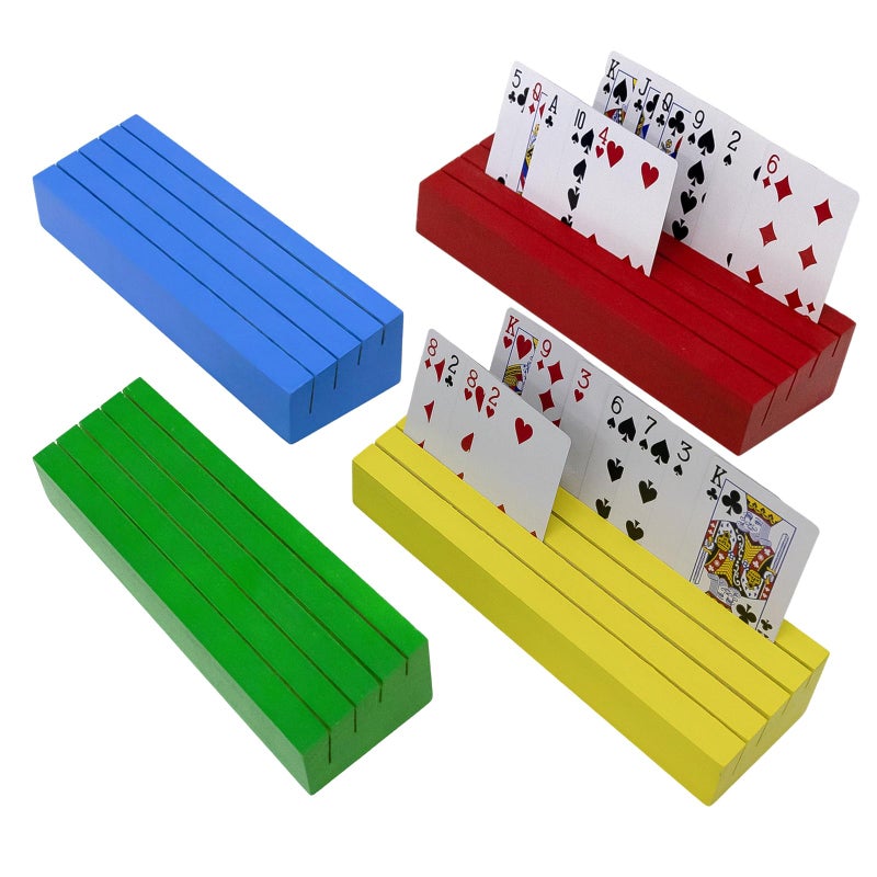 hismocal Playing Card Holders Deck Stand, Play Cards Holder for Kids or Elder People, Hands-Free Wood Holder Racks,Tray for Organizing Cards (4 Pack-Multicolored) - Image 1