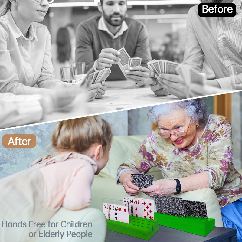 hismocal Playing Card Holders Deck Stand, Play Cards Holder for Kids or Elder People, Hands-Free Wood Holder Racks,Tray for Organizing Cards (4 Pack-Multicolored) - Image 5