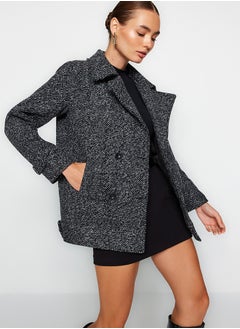 trendyol Black Oversize, Wide-Cut Marked Stamped Stamp Coat TWOAW24KB00176  - Image 1