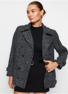 trendyol Black Oversize, Wide-Cut Marked Stamped Stamp Coat TWOAW24KB00176  - Image 3