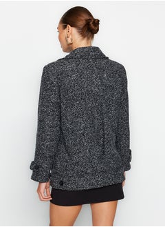 trendyol Black Oversize, Wide-Cut Marked Stamped Stamp Coat TWOAW24KB00176  - Image 5