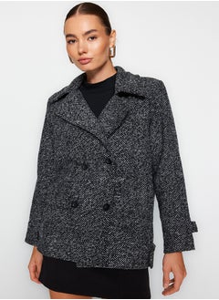 trendyol Black Oversize, Wide-Cut Marked Stamped Stamp Coat TWOAW24KB00176  - Image 4