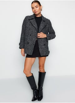 trendyol Black Oversize, Wide-Cut Marked Stamped Stamp Coat TWOAW24KB00176  - Image 2