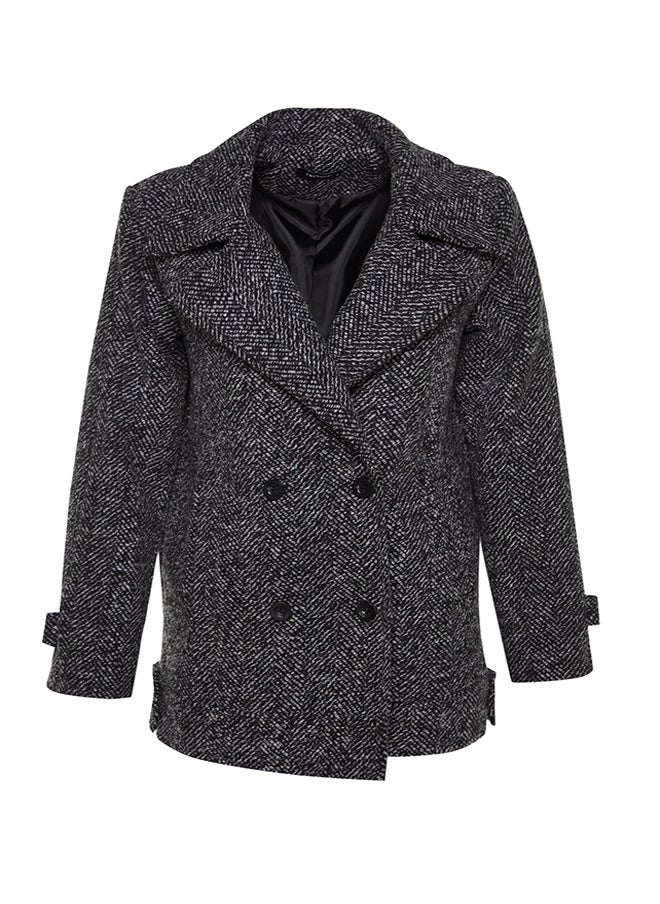 trendyol - Black Oversize, Wide-Cut Marked Stamped Stamp Coat TWOAW24KB00176 - Image 1