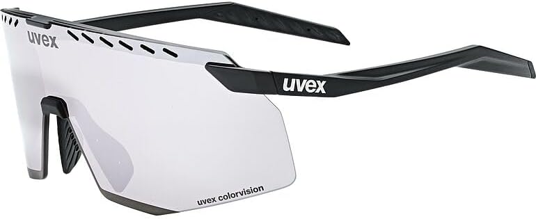 Uvex Pace Perform S CV Bicycle Sunglasses – Mirror Silver Contrast Lenses – Black Matt Frame – Lightweight Sport Eyewear for Bike Riders - Image 1