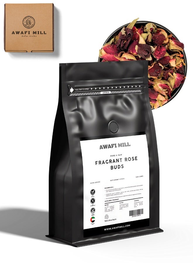 أباميك براعم ورد أحمر مجففة وعطرة من أوافي ميل | براعم ورد كاملة فاخرة للبوتفوريه، وأكياس الأدراج، وأكياس الشمع، وديكورات حفلات الزفاف | رائحة زهرية غنية | زهور مجففة سائبة - 500 غرام | 17.6 أونصة - Image 1