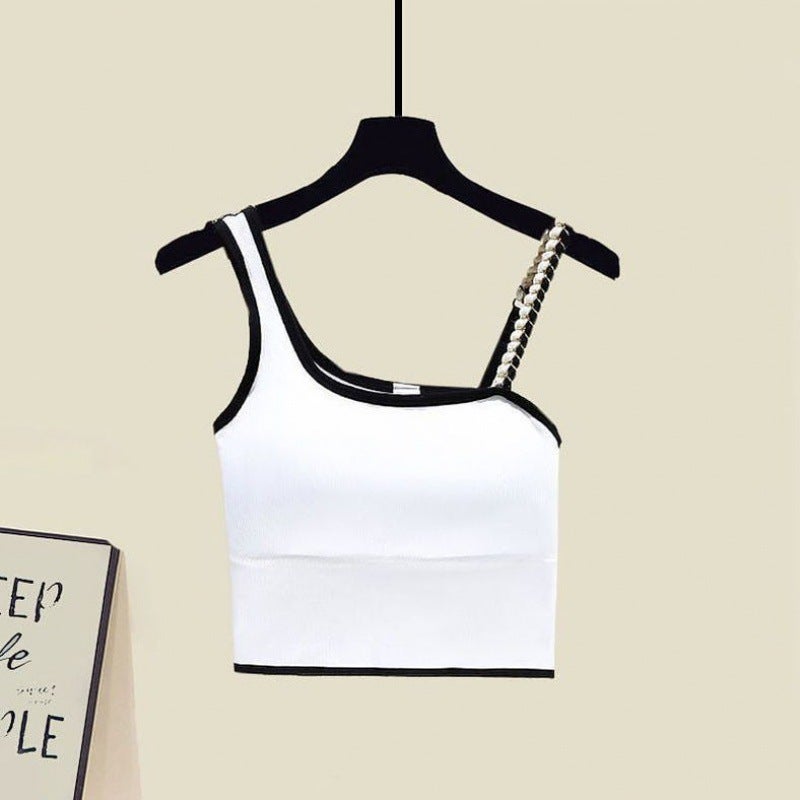 Summer suit Womens 2024 New plus size Womens Striped Shirt Inner Strap with Denim Skirt Three-piece Set White sling [single piece]]